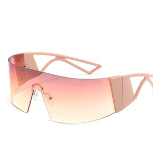 Fuqian Nieuwe Merk Designer Oversized Een Stuk Vrouwen Zonnebril Rijden Contactlenzen Vierkante Dames Mannen Zonnebril Rivier Shades