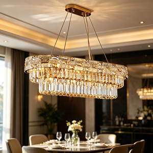 Lampadario <span class=keywords><strong>a</strong></span> <span class=keywords><strong>Sospensione</strong></span> <span class=keywords><strong>LED</strong></span> Dimmerabile Moderno in Cristallo <span class=keywords><strong>per</strong></span> Sala da Pranzo, Soggiorno, <span class=keywords><strong>Cucina</strong></span>, Isola, Forma Ovale - Product Image 5