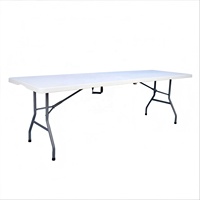 Table pliable de 8 pieds avec poignée intégrée et pieds en acier |   Pliable, robuste, portable, imperméable, résistant aux UV, léger |   Repas en plein air