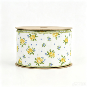 New Style 2 1/2" Polyester Wired <b>Ribbon</b> Floral Printed Shrink-Resistant 10 Yard Roll Spring <b>Ribbon</b> Roll - Product Image 6