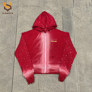 Sweat à capuche personnalisé 100% coton épais délavé à l'acide avec strass pour homme, style Y2K, coupe ample délavée au soleil, broderie, idéal pour l'hiver - Product Image 1