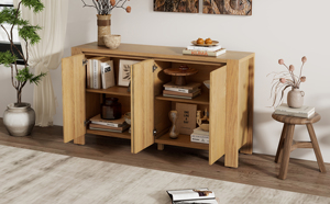 Aparador de Roble Estilo Rústico con Almacenamiento, 4 Puertas, Acabado Desgastado, Ecológico, Estantes Ajustables para Comedor - Product Image 3