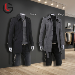 เสื้อโค้ทเทรนช์สีดำเทา ดีไซน์ทันสมัยสำหรับผู้ชาย ผลิตจากผ้าขนสัตว์ผสมขนจิ้งจอกแท้ เป็นมิตรต่อสิ่งแวดล้อม คุณภาพสูง น้ำหนัก 320 กรัม แบบกระดุมแถวเดียว - Product Image 2
