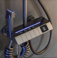 Système de douche thermostatique moderne en acier inoxydable gris anthracite avec clavier piano, affichage numérique LED de la température et robinet de douche hydroélectrique