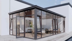 Véranda moderne rétractable en alliage d'aluminium avec toit en verre double trempé Low-E à haute transmission lumineuse pour cour, insonorisée - Product Image 4