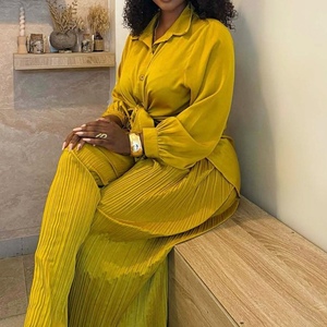 Women's New Arrivals Casual Long-Sleeve Shirt & Straight-Leg <b>Pants</b> African Plus Size Stylish Fashion 2-Piece Set Fashion - Product Image 2