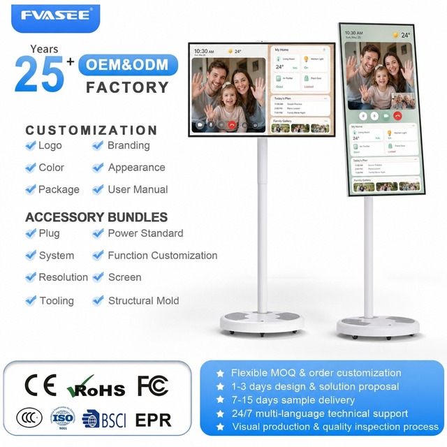 27/24Inch Movable Portable TV with 120Hz Screen 6GB 128GB Wireless LCD Display Follow Me Monitor White