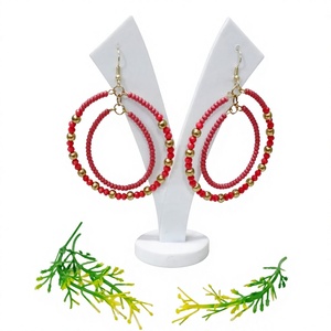 Shan India Bohemian Gold-Plated Dangle Hoop <b>Earrings</b> New Fashion Double Circle Glass Beads Handmade Design Lead Cadmium Free - Product Image 3
