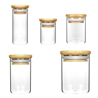 Bocaux en verre avec couvercle en bois et ventouse, 1 oz, 2 oz, 4 oz, 6 oz, 10 oz, 18 oz, 1, 3,5, 7, 10, 14, 28 grammes, pour le stockage de fleurs et d'aliments, avec couvercles en bambou