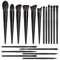 Ensemble de pinceaux de maquillage professionnels à manche en bois et fibres synthétiques, 18 pièces, avec logo personnalisable, pour le visage, les yeux, le fond de teint et la poudre