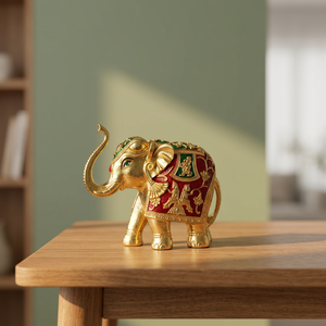 Pure 24K Gold Plated Handmade <b>Elephant</b> Idol Home <b>Decor</b> Statue Good Luck Prosperity Miniature Animal Showpiece Office Wedding - Product Image 1