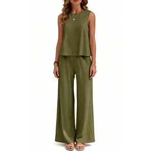 Ensemble 2 pièces sans manches pour femmes - Haut décontracté ample et pantalon large avec poches - Tenues pour femmes - Mode - Product Image 5
