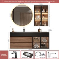 YSG004 Meuble-lavabo mural moderne et minimaliste avec miroir LED intelligent, armoire latérale et vasque en céramique intégrée en dalle de roche