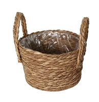 Panier de rangement en jacinthe d'eau tressé à la main, écologique, avec doublure en plastique et poignées, multifonctionnel pour vêtements et articles divers