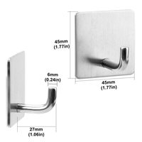 Crochet auto-adhésif HF en acier inoxydable 304 finition brossée, support mural pour serviettes, sans perçage, pour vêtements, manteaux, peignoirs, pour cuisine et salle de bain