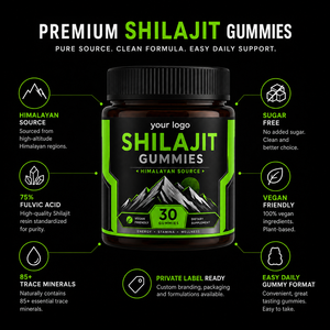Gummies de Shilajit Pur et Brut de l'Himalaya, Formule Personnalisée, Certifiées GMP, Véganes, Sans OGM, au Ginseng et Maca, pour l'Énergie, la Stamina et la Vitalité - Product Image 3