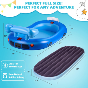 Cama Inflable Infantil con Forma de Auto de Carreras Azul para Niños Pequeños, para Viajes, Campamentos, Hogar y Hotel - Product Image 2