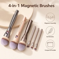 Ensemble de pinceaux de maquillage magnétiques 4-en-1 détachables, poils synthétiques, manche en plastique, pinceaux plats angulaires pour blush et estompage, anticernes et eye-liner