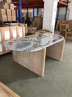 Table basse en marbre bleu de luxe moderne personnalisée avec base basse ovale naturelle pour meubles de salon et hôtel/villa
