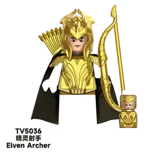 Figuras de Acción Miniatura de <span class=keywords><strong>Guerrero</strong></span> Élfico CustFig MOC, Bloques de Construcción, Accesorios de Caballeros Militares Medievales, Escudos, Arco, Lanza, Espada, ABS - Product Image 6