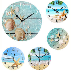 Jam Dinding Digital Bertema Pantai untuk Ruang Tamu, Jam Dinding Senyap dengan Pemandangan Laut, Panel Kayu, Jam Kustom - Product Image 1