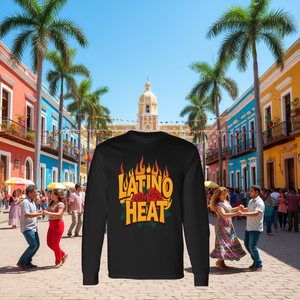 Maglietta a Maniche Lunghe Latino Heat con Collo Rotondo, Design Fiamma Nera, Stampa Serigrafica, Abbigliamento Casual Promozionale da Uomo - Product Image 3