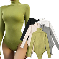 Combinaison moulante en polyester pour femme, fendue, décontractée, nouvelle collection automne, col roulé, élastique, sexy, écologique, à manches longues