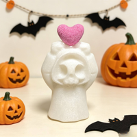 Figurine de fantôme d'Halloween en jade blanc avec cœur ou chat, fantôme en cristal mignon et effrayant pour la décoration et les cadeaux d'Halloween
