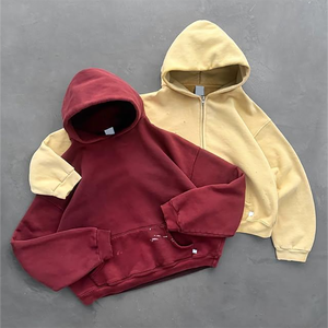 OEM Custom Print Hoodie Vintage Streetwear Zip Up Cotton Fleece Boxy Fit Logo Design Premium <b>Men</b> Hoodie - Product Image 1