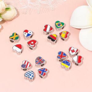 Abalorios de metal esmaltado con forma de corazón y orificio grande, con diseño de bandera de EE. UU., <span class=keywords><strong>Brasil</strong></span>, Italia, Alemania, para la fabricación de joyas - Product Image 2