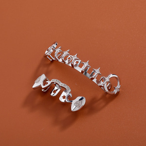 Grillz para dientes con diseño de estrella y cruz, conjunto plateado, diseño geométrico, engaste de bisel, unisex, para uso diario. - Product Image 3