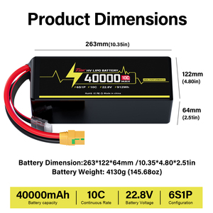 Batterie Lipo haute tension 40000mAh 22.8V 6S pour drone RC FPV UAV Quadcopter Hélicoptère Avion - Product Image 2