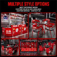 Comptoir de bar industriel sur mesure avec présentoir à bouteilles frontal, éclairage LED en option pour les pubs et restaurants