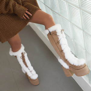 Botas Punk hasta la rodilla para mujer, tacones gruesos con ribete de piel, botas cálidas de invierno con plataforma alta de 17,5 cm, calzado de Invierno para mujer, botas cálidas, zapatos - Product Image 5