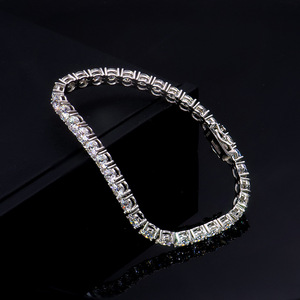 Men's S925 Sterling <b>Silver</b> Tennis Style <b>Charm</b> Bracelet 5MM Zircon Inlaid Fine Chain Link Perfect Gift for Boyfriend - Product Image 3
