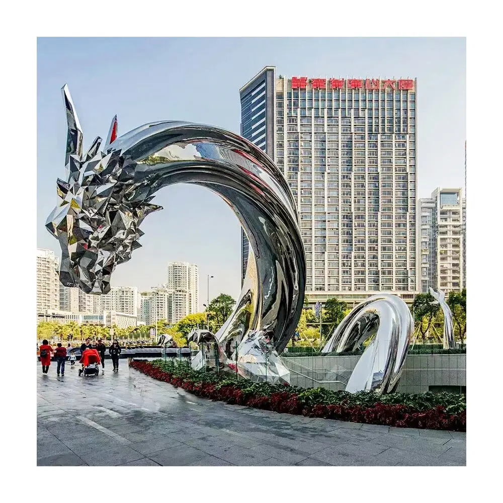 large outdoor metal art stainless steel Dragon sculpture animal statue