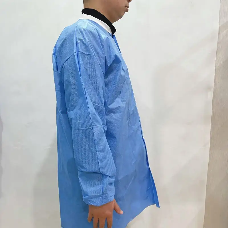 high quality Visitor gown Lab coat 45g blue SMS lab coat with button no pocket XL one piece sell