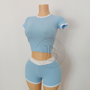 Set <span class=keywords><strong>Estivo</strong></span> da <span class=keywords><strong>Donna</strong></span> con Logo Personalizzato, Top a Maniche Corte e Pantaloncini Colorati, Stile <span class=keywords><strong>Casual</strong></span> a Righe, <span class=keywords><strong>Abbigliamento</strong></span> Sportivo - Product Image 6