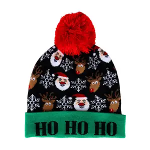 Custom logo 2 Pack Christmas Hat Xmas warm Knit Hats Winter Snow Cap Holiday Party Beanie