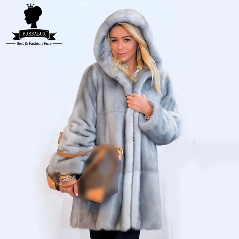 Cappotto di visone da donna in vera pelliccia di zaffiro importato con cappuccio 90cm cappotto di lusso invernale in pelliccia naturale da donna