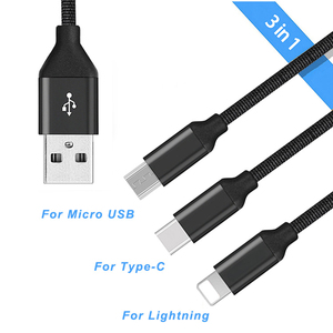 Moda apariencia 3in1 5 V/<span class=keywords><strong>2</strong></span>.4A rápido cargador de <span class=keywords><strong>cable</strong></span> para iphone tipo c V8 teléfono móvil <span class=keywords><strong>cable</strong></span> de carga de 1M - Product Image 3