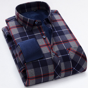 Autumn <strong>Winter</strong> New Plaid <strong>Shirt</strong> with Fleece Lining, Thickened, Business Casual, Non-Iron <strong>Shirt</strong> with Elastic, Middle-Aged and Elder - Product Image 2