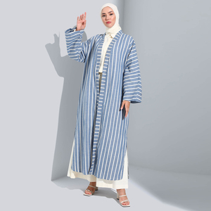 2023 Modest 2 pezzi cotone stropicciato turco Dubai Set di corde lunghe abito musulmano islamico Eid Kimono Abaya per le signore - Product Image 1