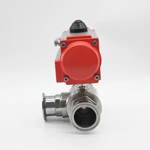JTAIV Valve Suppliers 3 Way Quick-load Stainless Steel Food Grade Sanitary Tri-clamp Ball Valve Pneumatic Actuated Valve