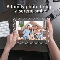 Cadre photo magnétique en acrylique transparent personnalisé, bord festonné, double face, support de table autoportant