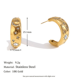Conjunto de Joyería de Circonio con Diseño de Estrella y Luna, Chapado en Oro de 18K PVD, Acero Inoxidable Hipoalergénico, Joyería Decorativa Celestial de Moda - Product Image 3