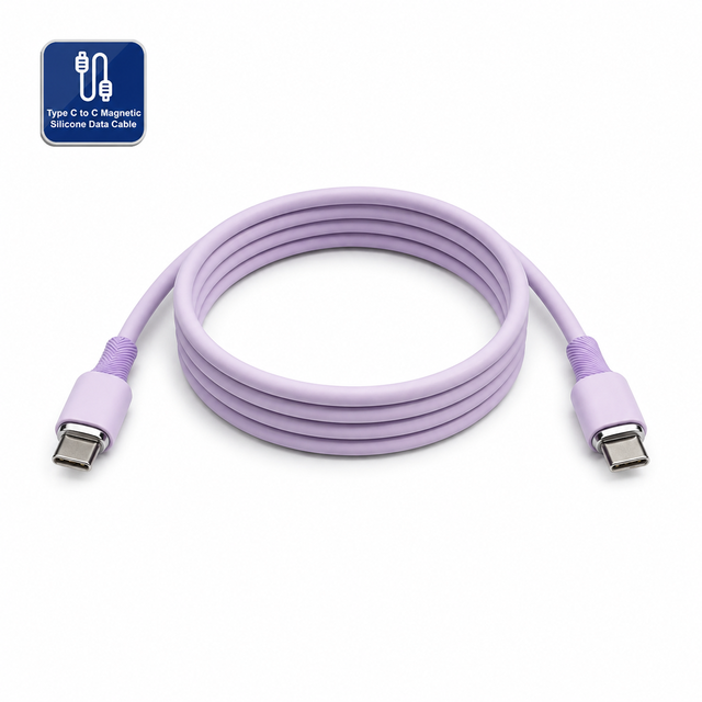 USB C to USB C Magnetic Cable 100W Fast Charging Data Cable Purple Silicone Type C Charger Cord for Mobile Phone