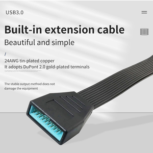 <span class=keywords><strong>USB</strong></span> 3.0 tiêu đề interna mở rộng 15cm Cáp màu đen linh hoạt <span class=keywords><strong>Flat</strong></span> <span class=keywords><strong>Mini</strong></span> <span class=keywords><strong>USB</strong></span> 3.0 19/20 pin nam nữ nội bộ Extender Adapter - Product Image 2