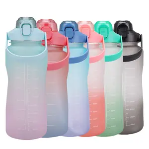 Garrafa de água com logo personalizado 64oz, garrafa marcador de tempo de garrafa de água livre de bpa, garrafa de cor gradiente com palha e adesivos