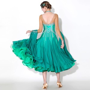 High Quality Moq 1pcs Women Ladies Performance Wear Green International Standard Competition <strong>Ballroom</strong> <strong>Dance</strong> <strong>Dresses</strong> - Product Image 2